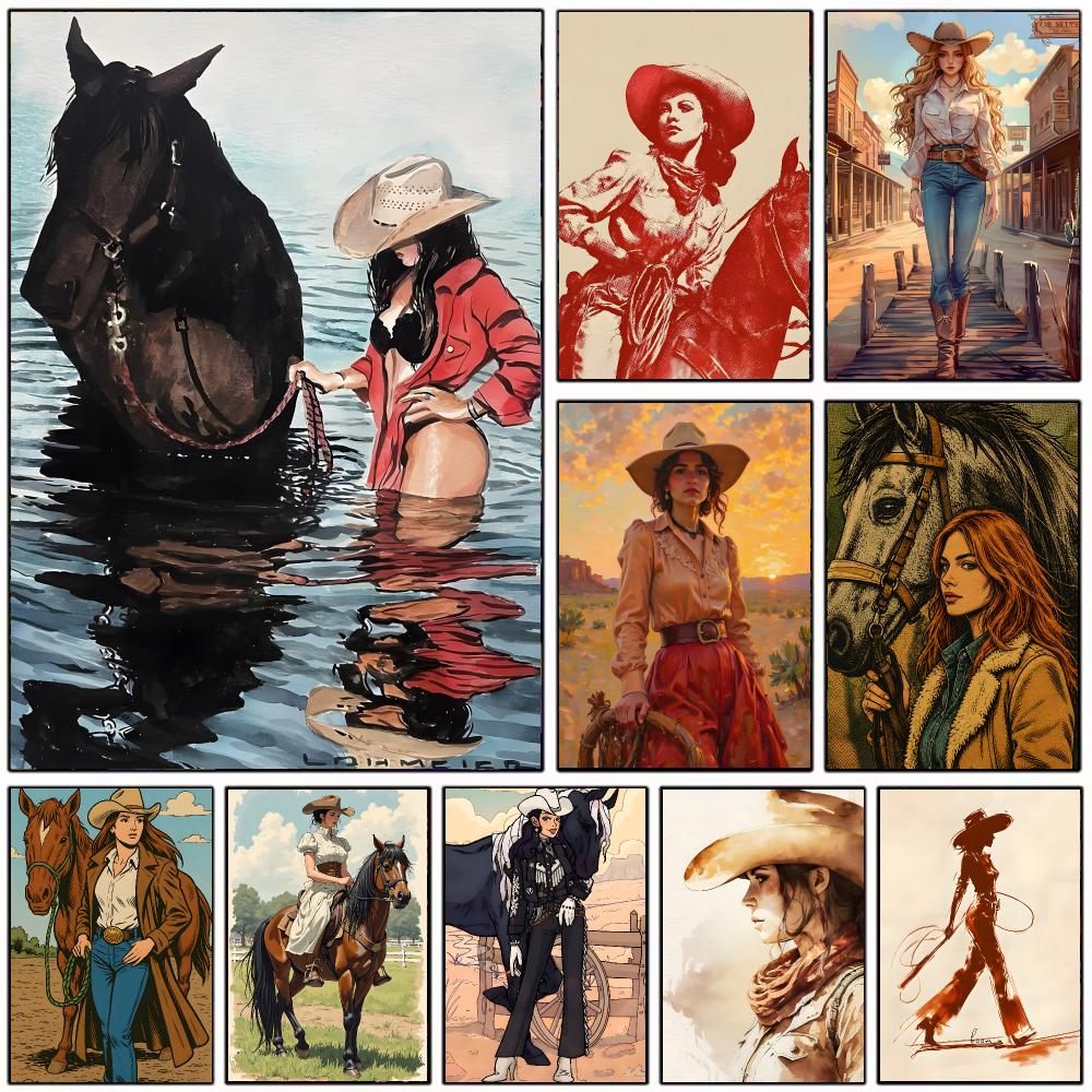 Vintage Collectible Posters - Vintage-Cowgirl-Themenposter, moderne Heimdekoration, Innendesign & zeitgenössische
