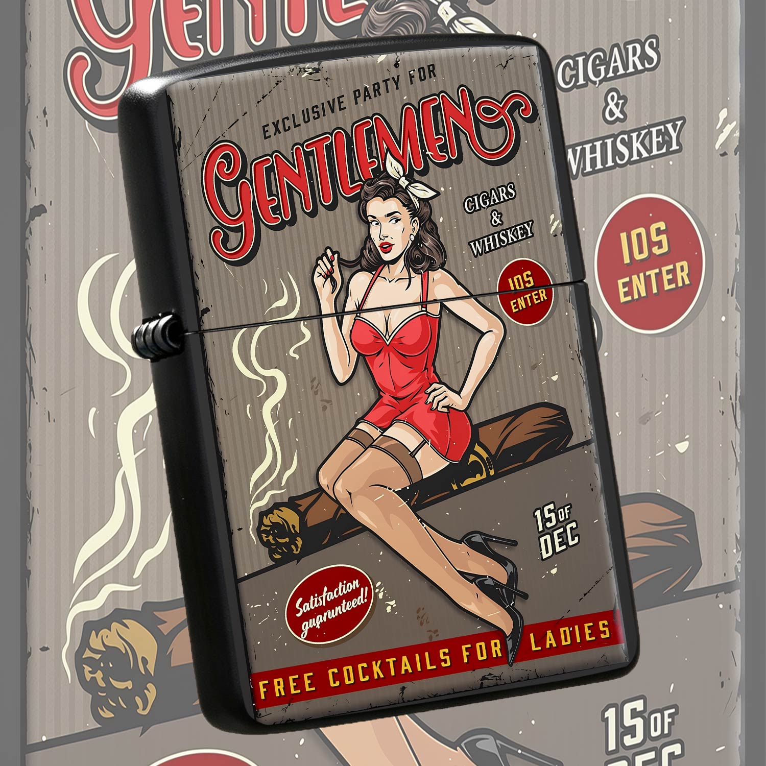 Vintage Collectible Posters - Vintage-Feuerzeug im Pinup-Stil für Herren, Retro-Nostalgie-Poster-Druck,